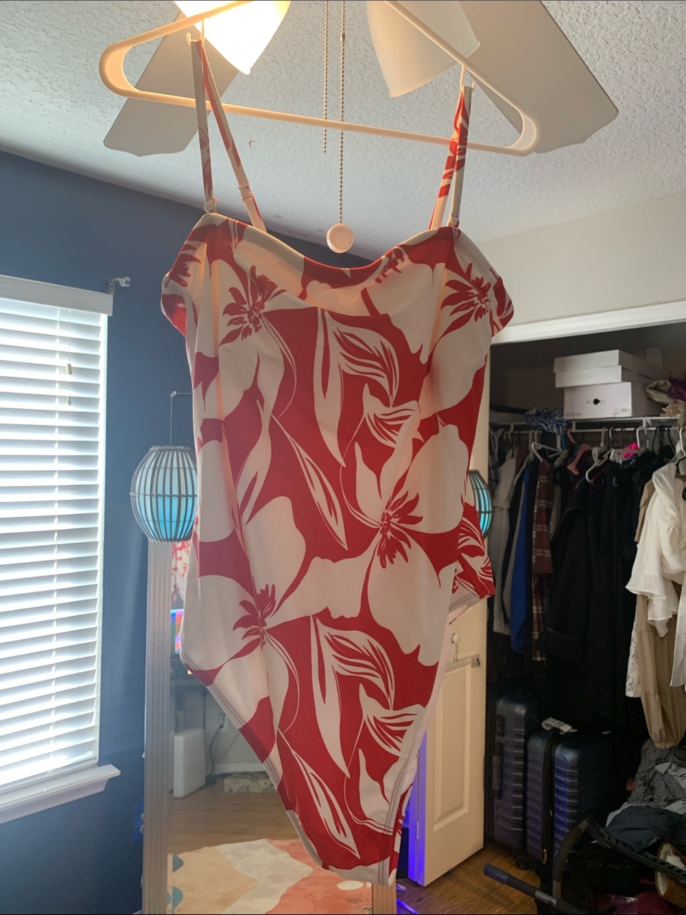 Shade & Shore Red and Cream Floral One-Piece Swimsuit